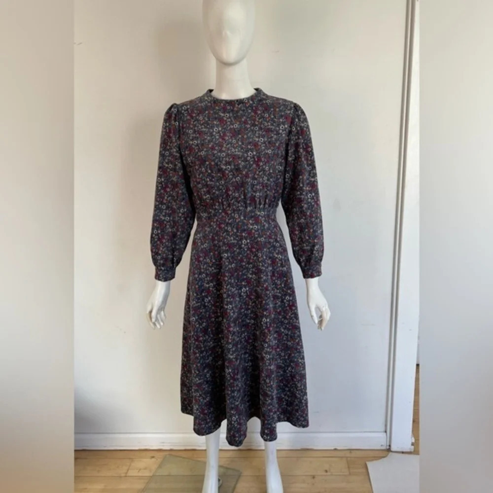 Meridian Mylticolor Floral print Midi long sleeve Corduroy Dress Size US 8